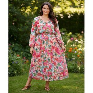 Soft Surroundings Evalina Tropical Floral Maxi Dress Womens Sz Petite Large NWT